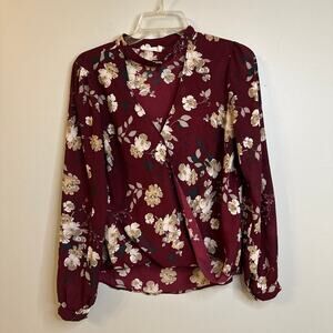 LUSH women’s small Burgundy floral print surplice blouse